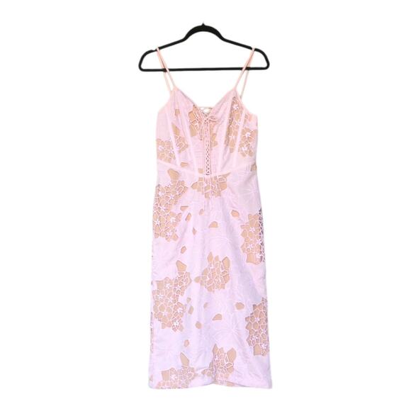 NBD Camari Lace Up Midi Dress Pink Zip Back Adjustable Shoulder Strap Small NWT - Picture 2 of 13